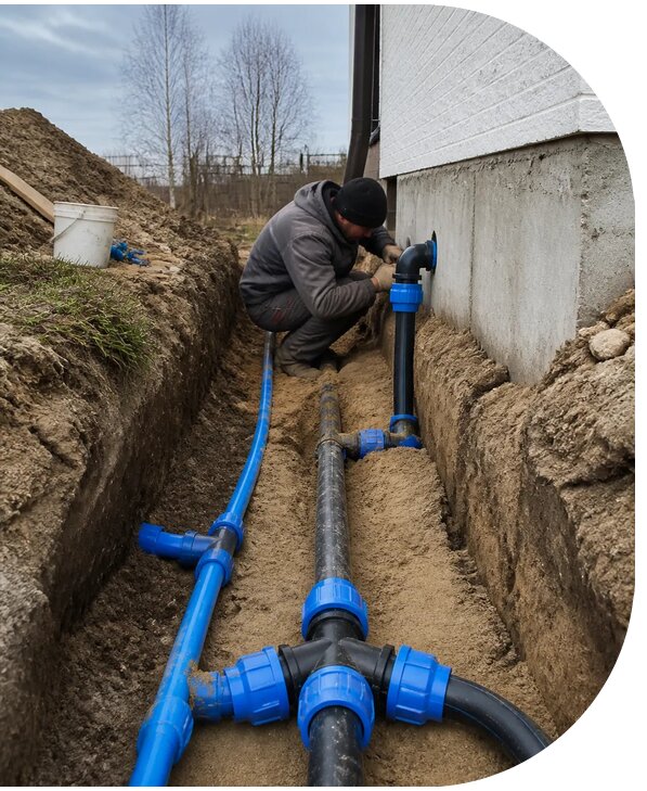 Монтаж наружного водопровода на участке под ключ в Минеральных Воде